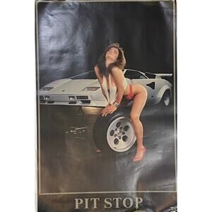 Vintage Pit Stop Poster Lamborghini Countach 1986 22x34" Funky